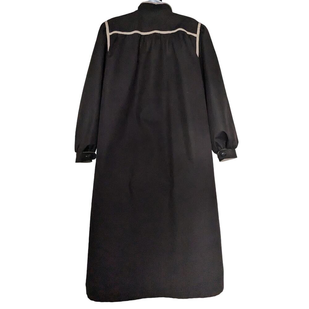Women’s Black Mid-Length Trench Style Button Front Coat Contrast Trim - Picture 5 of 14